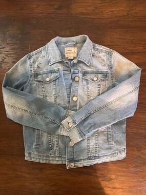 Bob Timberlake Women's Blue Distressed Denim Jacket with Embroidered Tribal Back